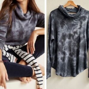 Anthropologie Maeve Ainsley Tie Dye Cowl Neck Waffle Knit Long Sleeve Top